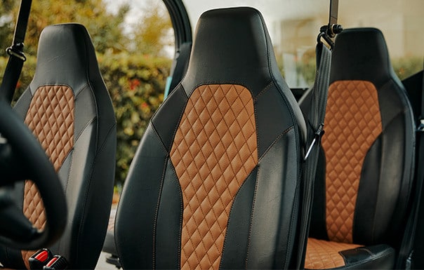 GEM electric vehicle with premium vegan leather interior